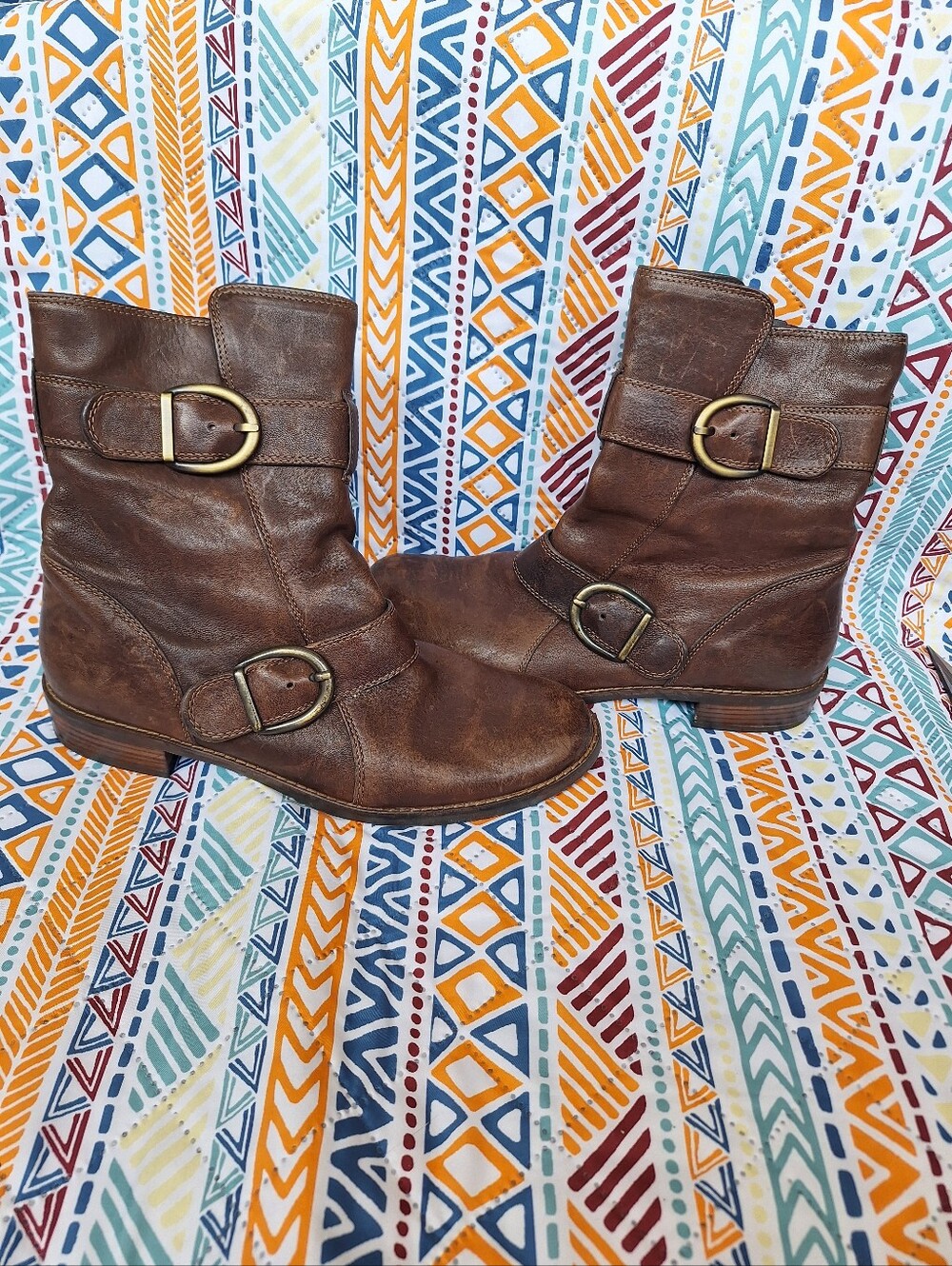 Paul Green Munchen Brown Leather Moto Biker Boots Buckle Straps Austria Size 9